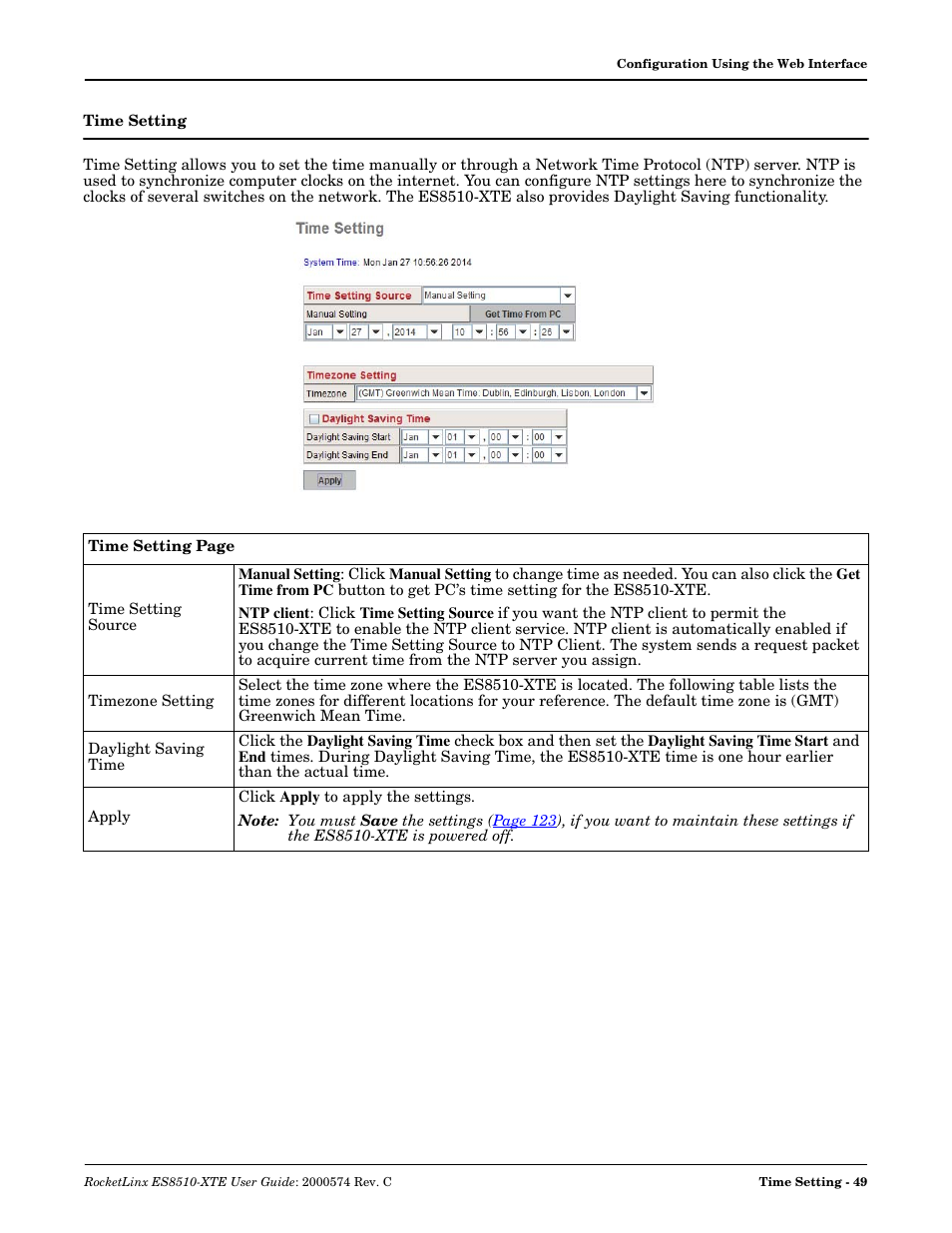 Time setting | Comtrol ES8510-XTE User Manual | Page 49 / 206