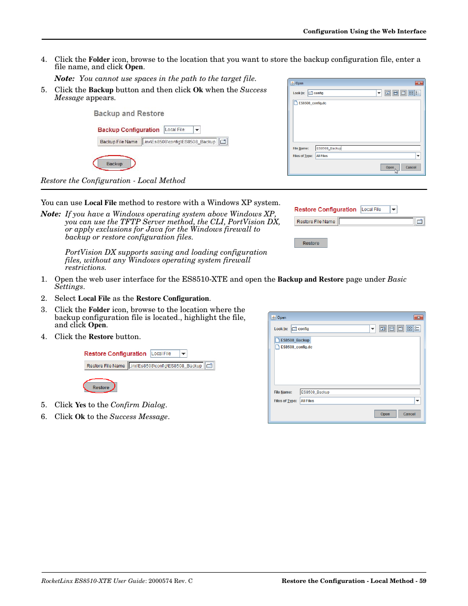 Restore the configuration - local method | Comtrol ES8510-XTE User Manual | Page 59 / 206