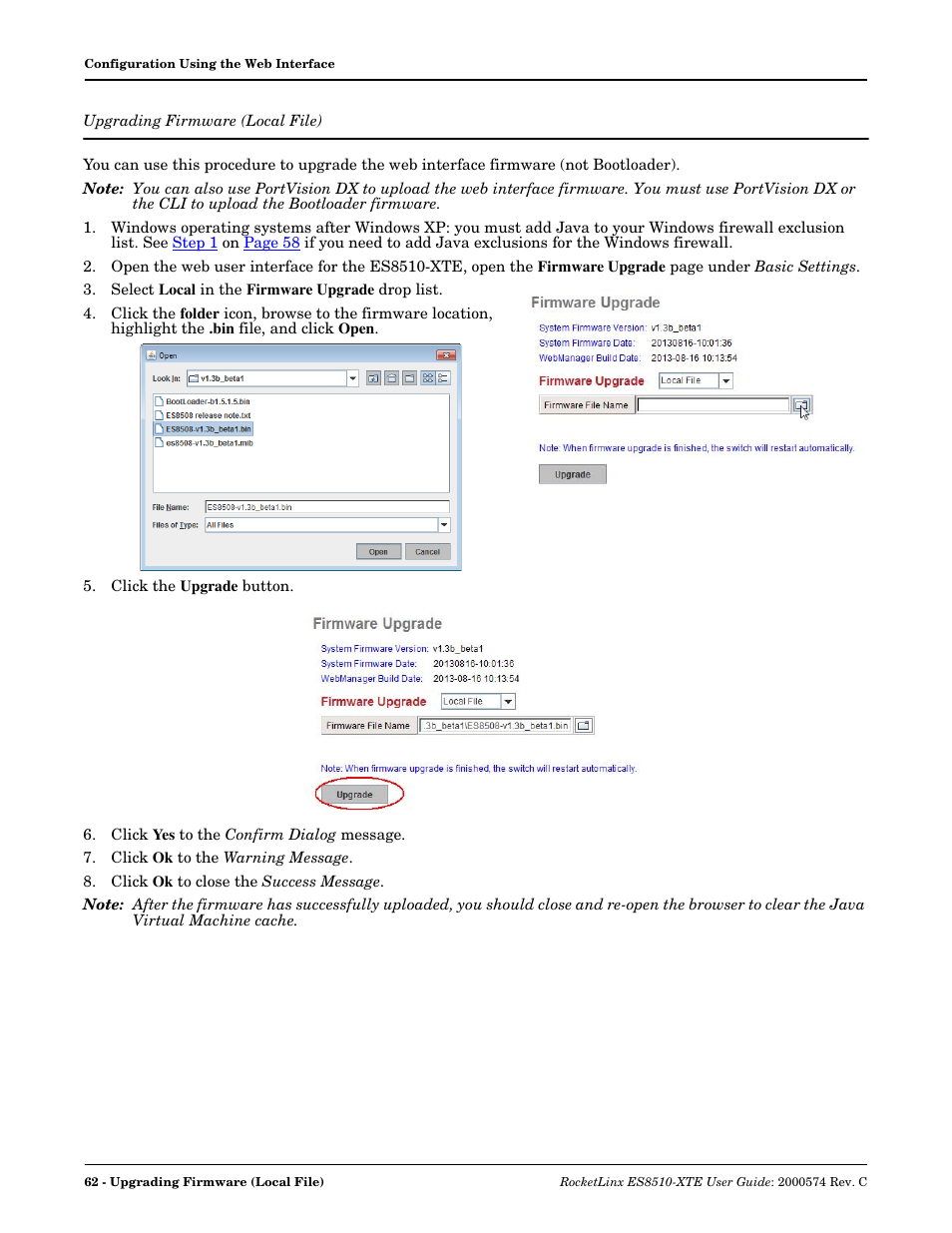 Upgrading firmware (local file), Cal file - see | Comtrol ES8510-XTE User Manual | Page 62 / 206
