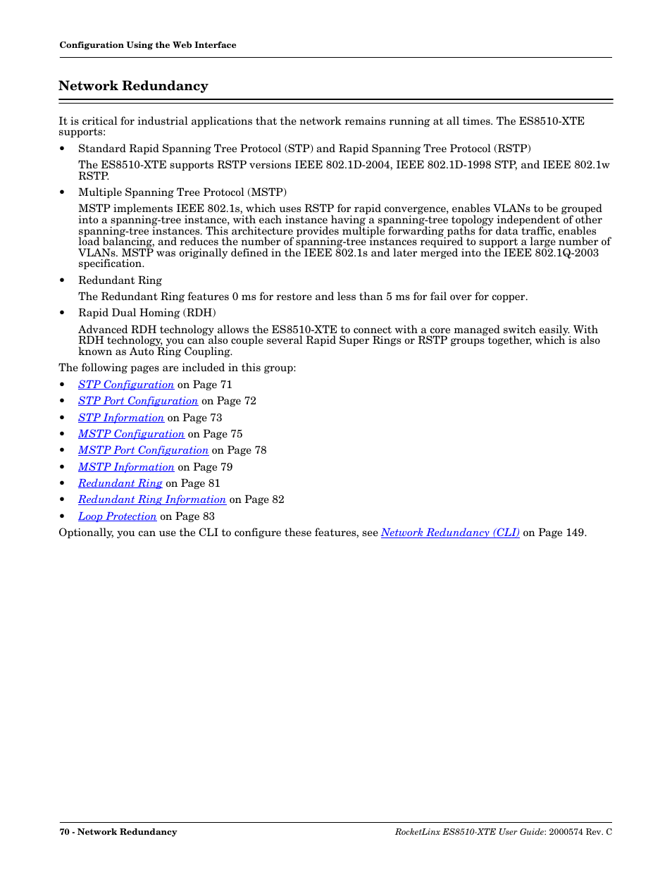 Network redundancy | Comtrol ES8510-XTE User Manual | Page 70 / 206
