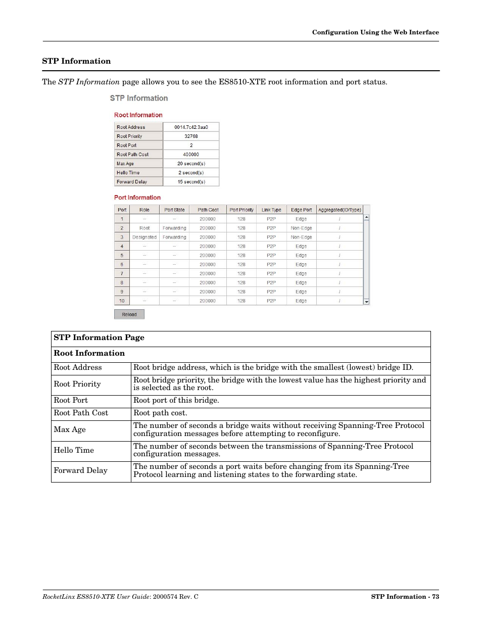 Stp information | Comtrol ES8510-XTE User Manual | Page 73 / 206