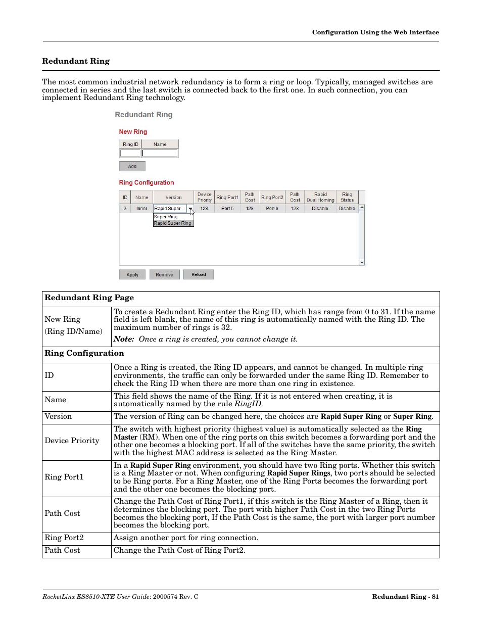 Redundant ring | Comtrol ES8510-XTE User Manual | Page 81 / 206
