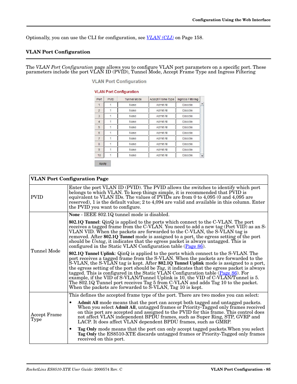 Vlan port configuration | Comtrol ES8510-XTE User Manual | Page 85 / 206