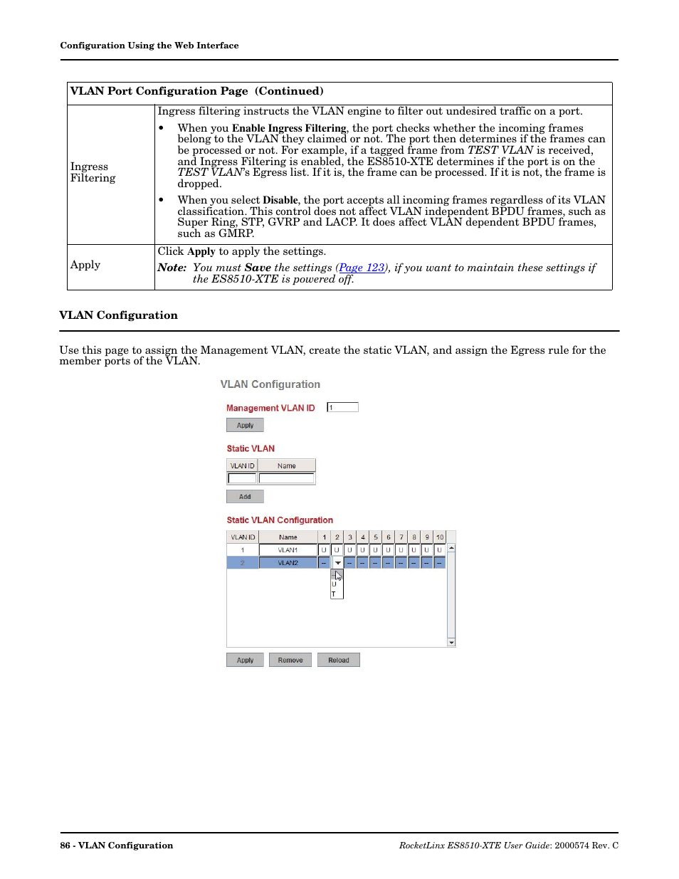 Vlan configuration | Comtrol ES8510-XTE User Manual | Page 86 / 206