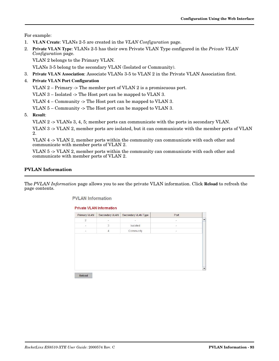 Pvlan information | Comtrol ES8510-XTE User Manual | Page 93 / 206