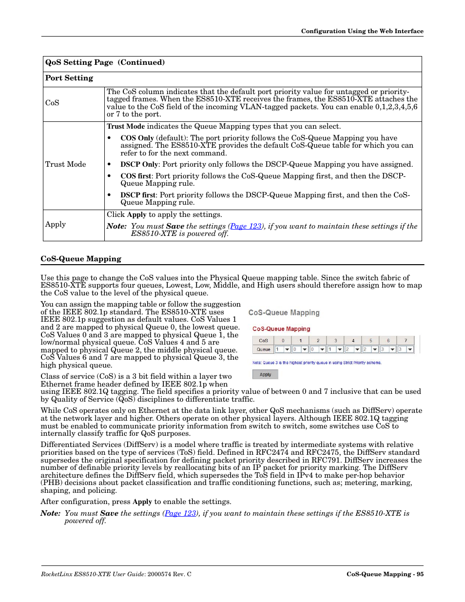 Cos-queue mapping | Comtrol ES8510-XTE User Manual | Page 95 / 206