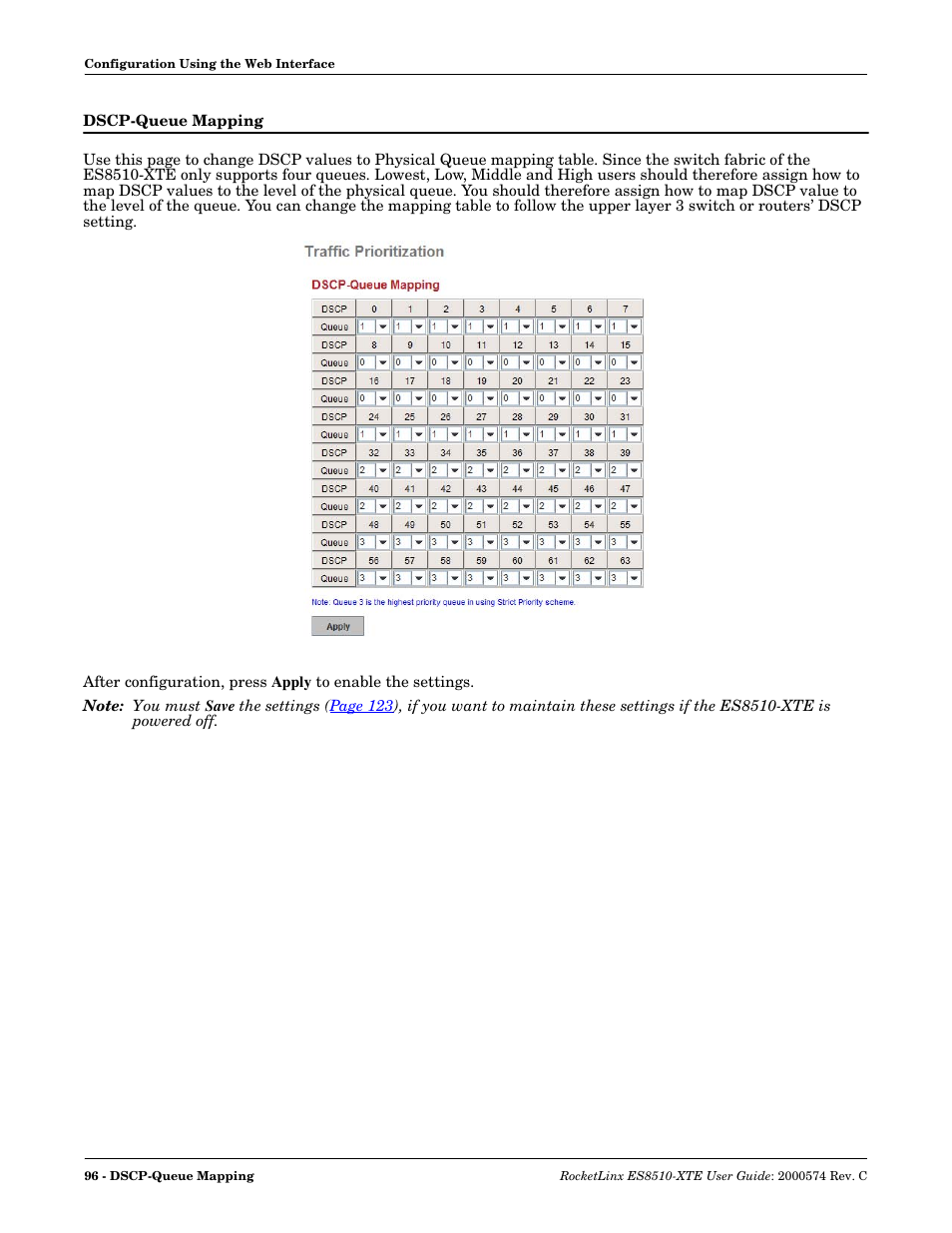 Dscp-queue mapping | Comtrol ES8510-XTE User Manual | Page 96 / 206