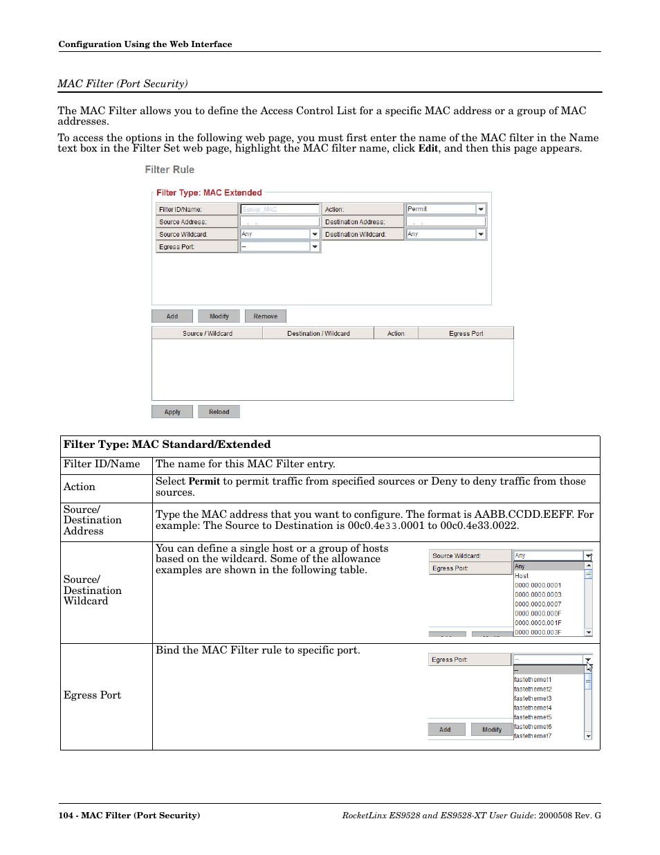 Mac filter (port security) | Comtrol ES9528-XT User Guide User Manual | Page 104 / 212