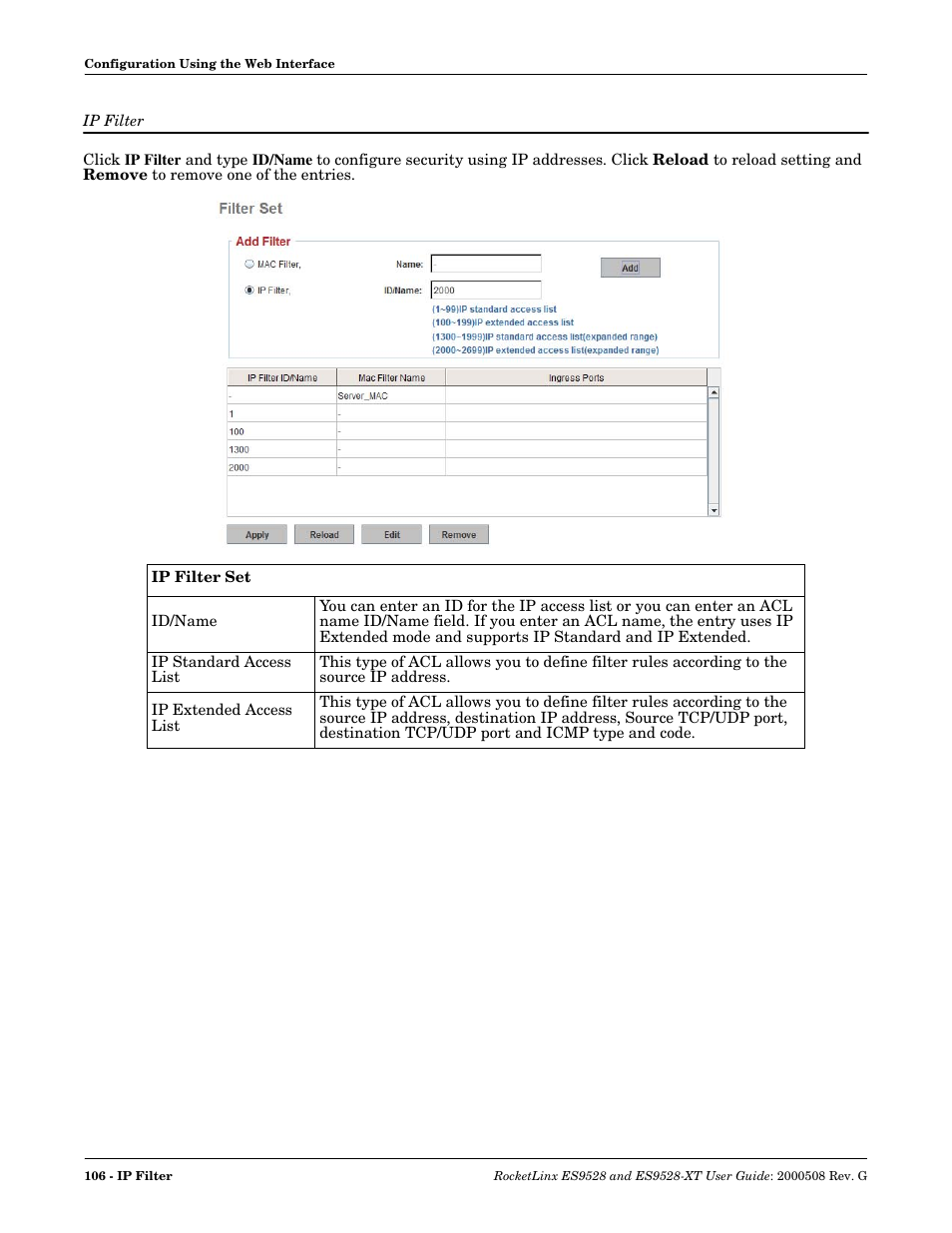 Ip filter | Comtrol ES9528-XT User Guide User Manual | Page 106 / 212
