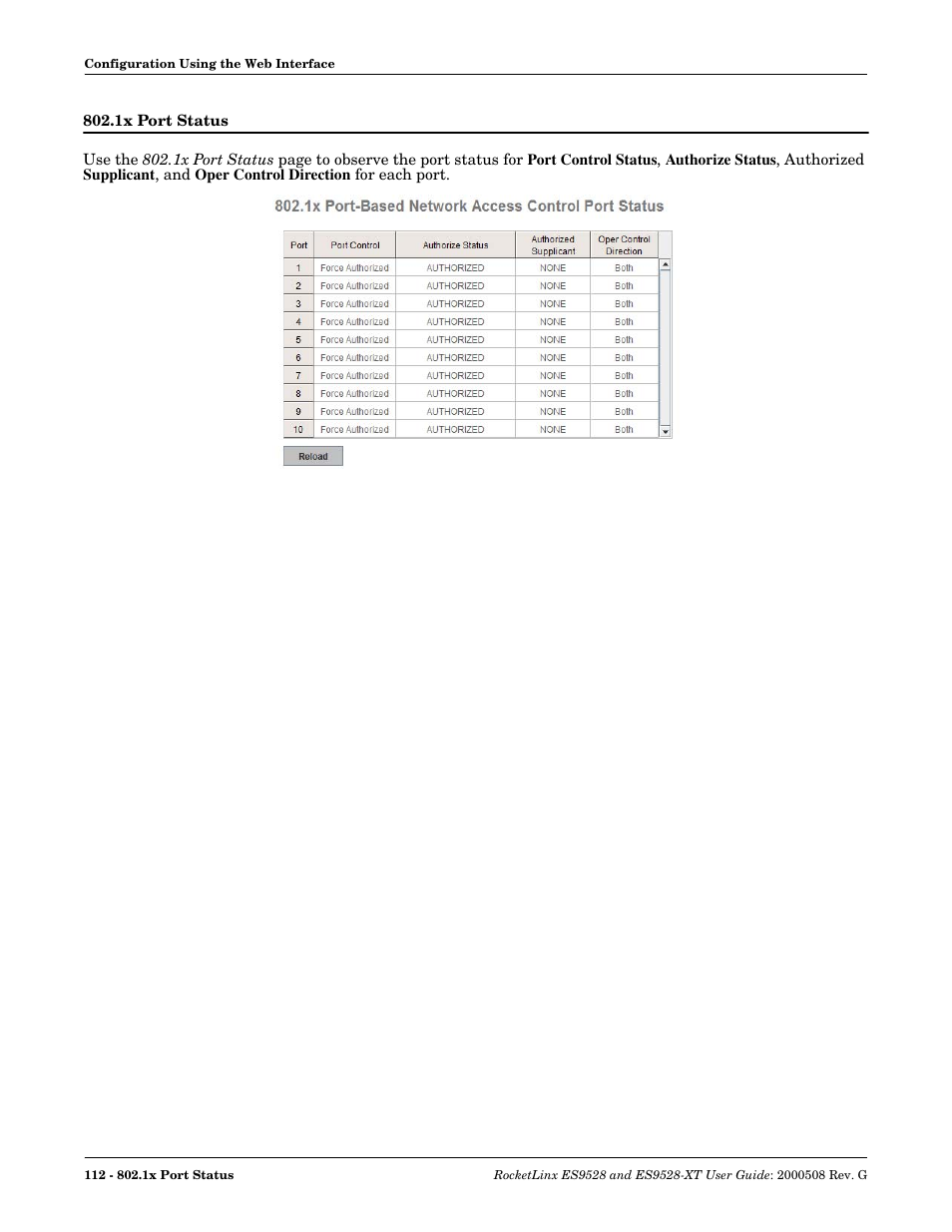 1x port status | Comtrol ES9528-XT User Guide User Manual | Page 112 / 212