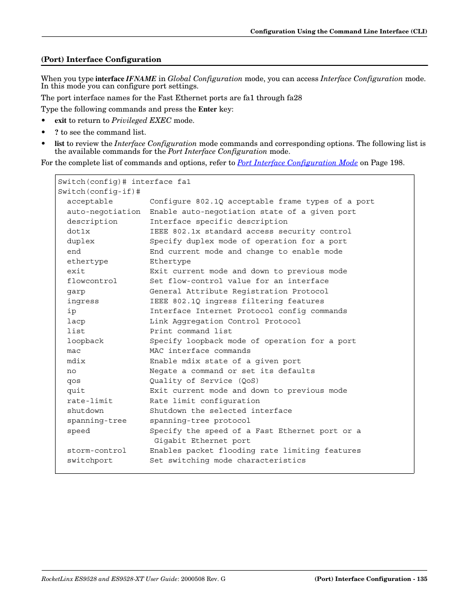 Port) interface configuration | Comtrol ES9528-XT User Guide User Manual | Page 135 / 212
