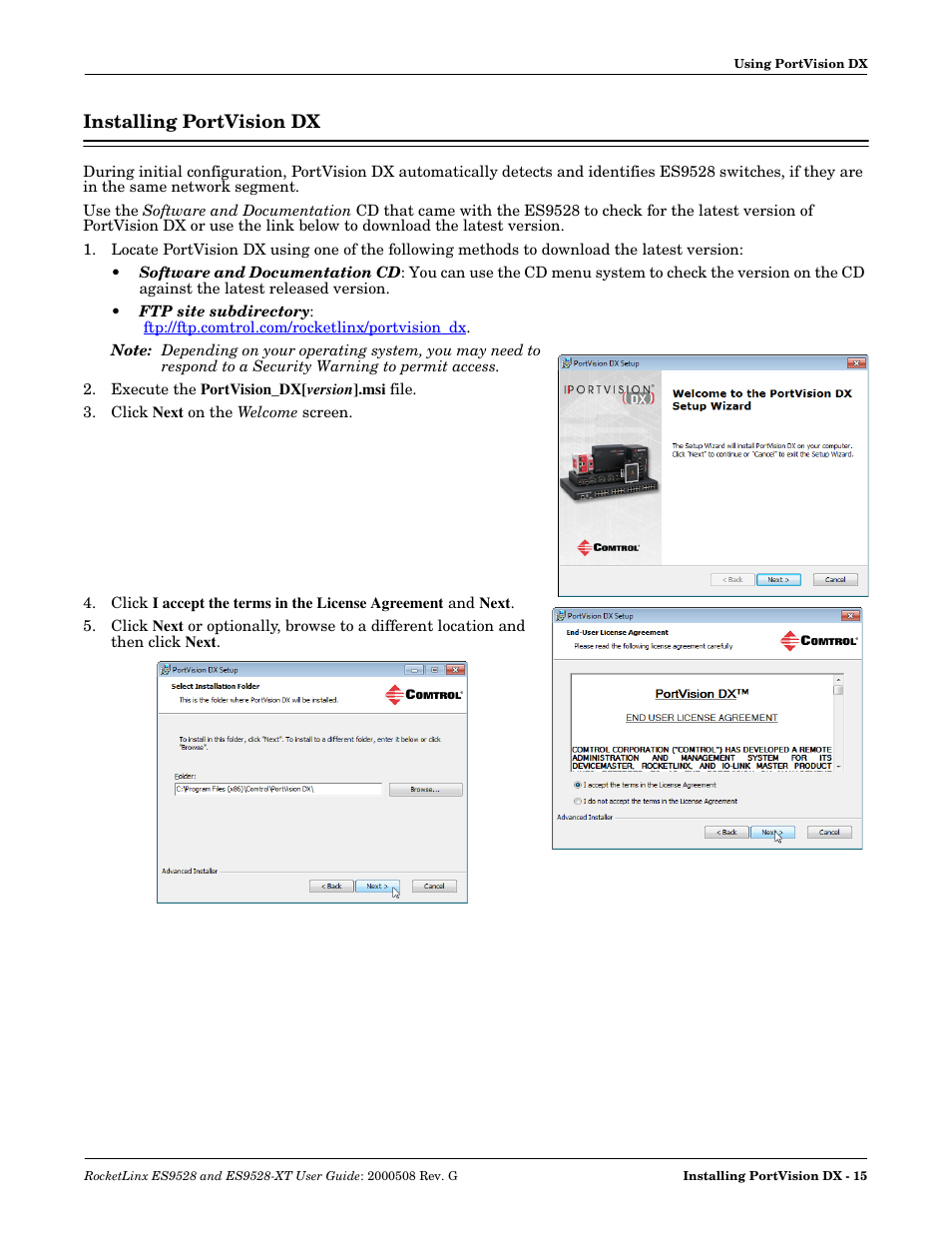Installing portvision dx | Comtrol ES9528-XT User Guide User Manual | Page 15 / 212