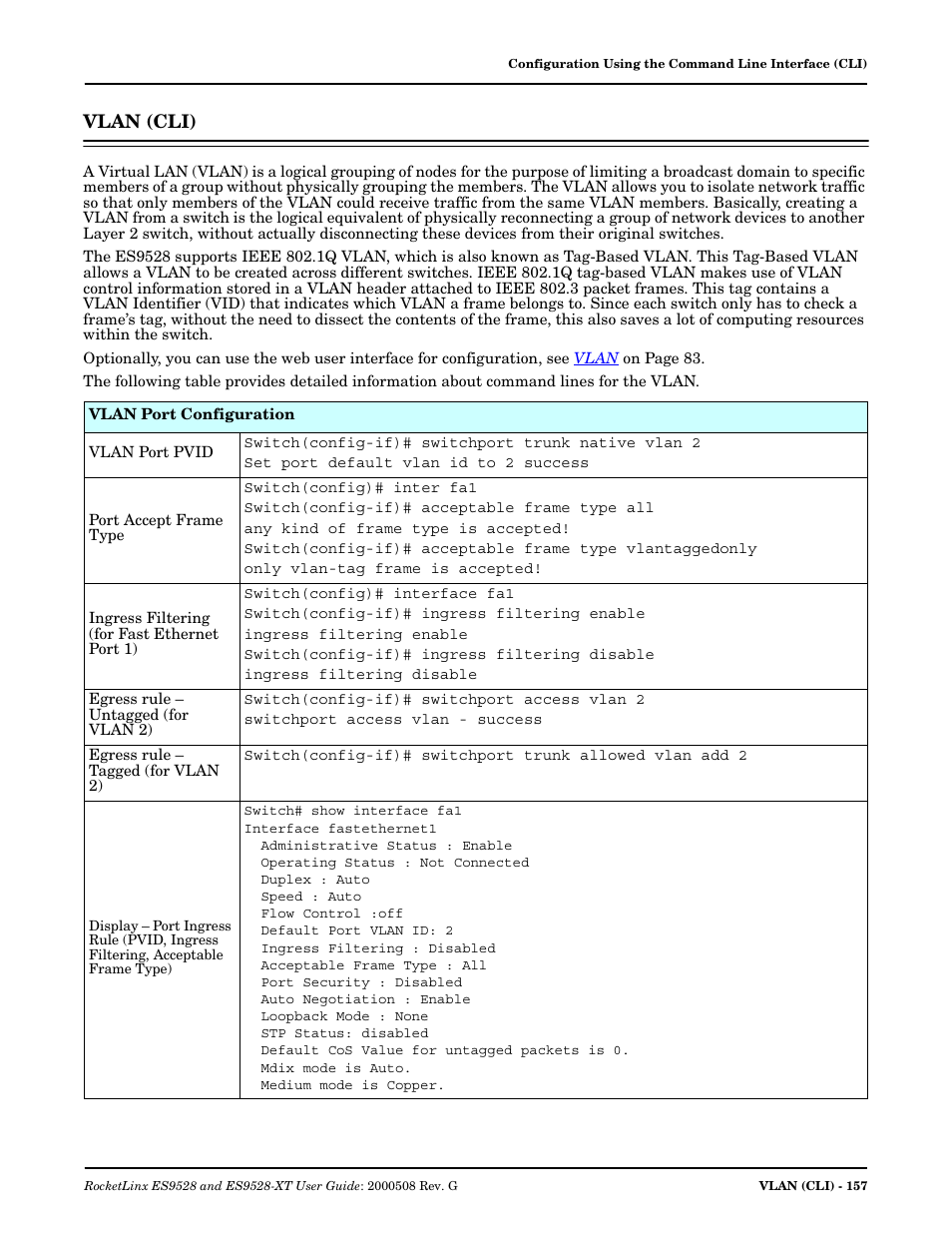 Vlan (cli) | Comtrol ES9528-XT User Guide User Manual | Page 157 / 212
