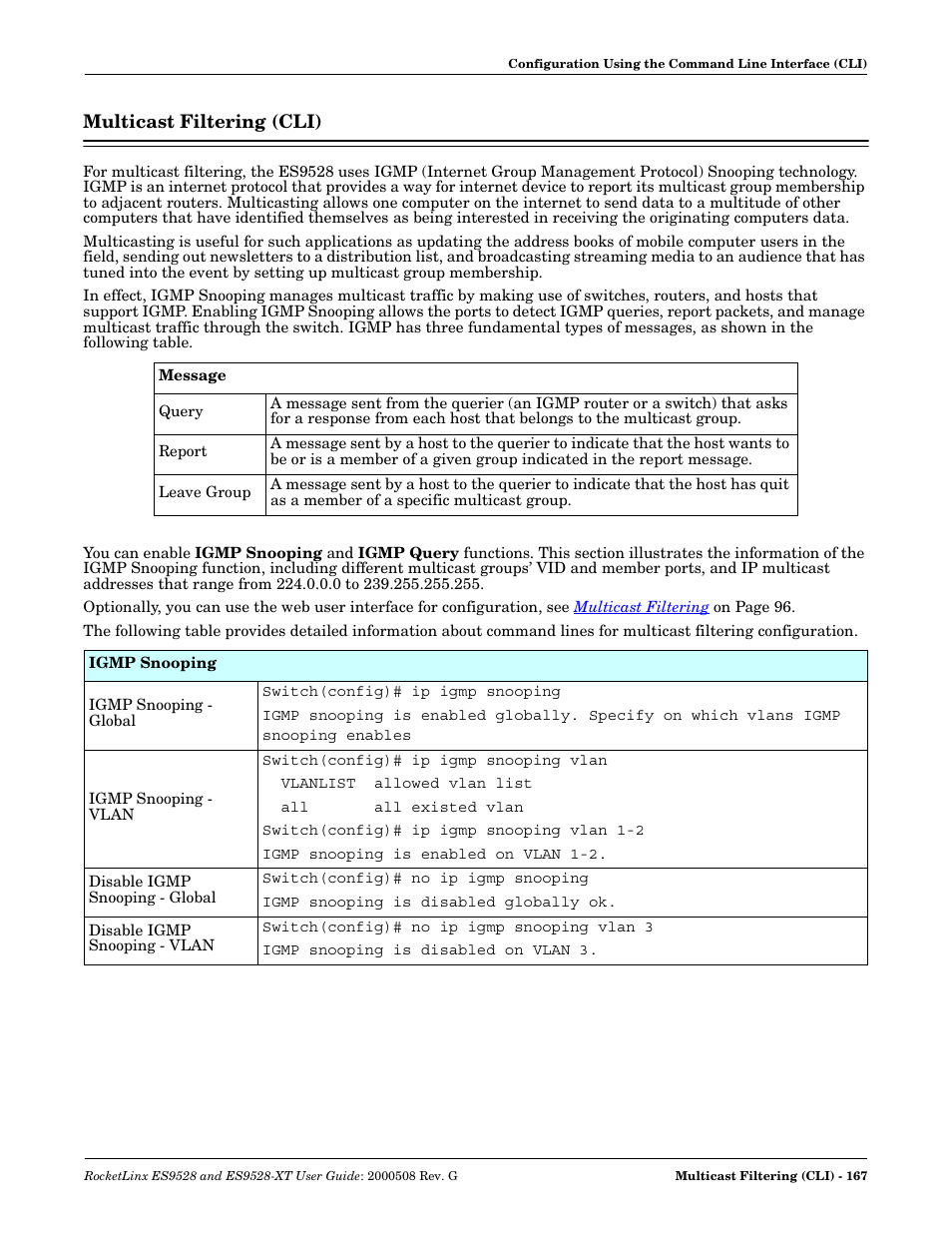 Multicast filtering (cli) | Comtrol ES9528-XT User Guide User Manual | Page 167 / 212