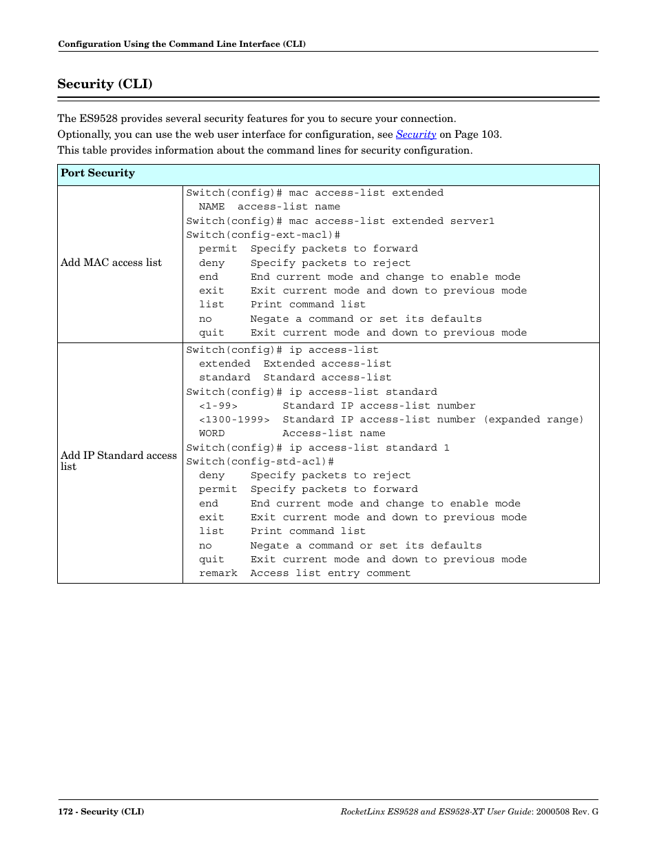 Security (cli) | Comtrol ES9528-XT User Guide User Manual | Page 172 / 212