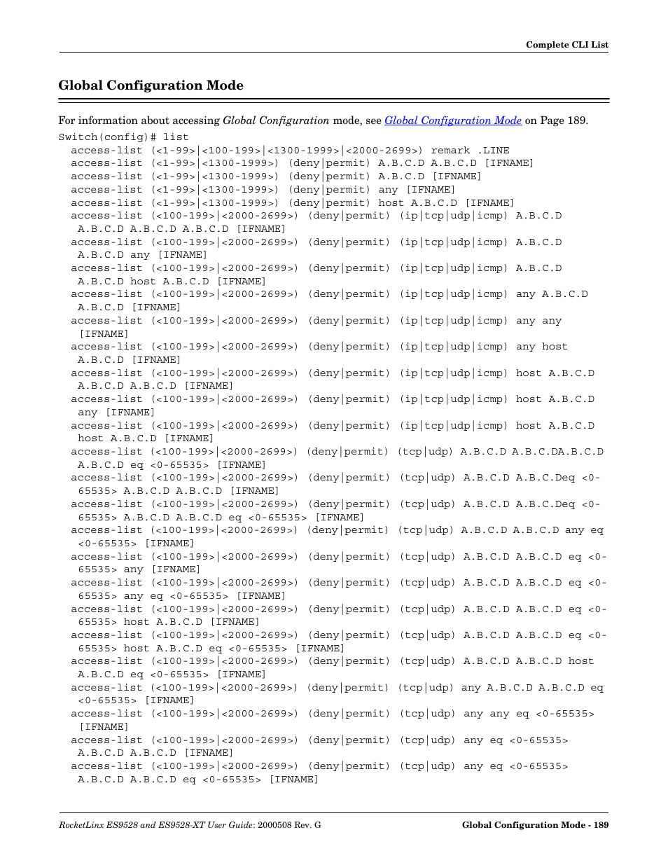 Global configuration mode | Comtrol ES9528-XT User Guide User Manual | Page 189 / 212