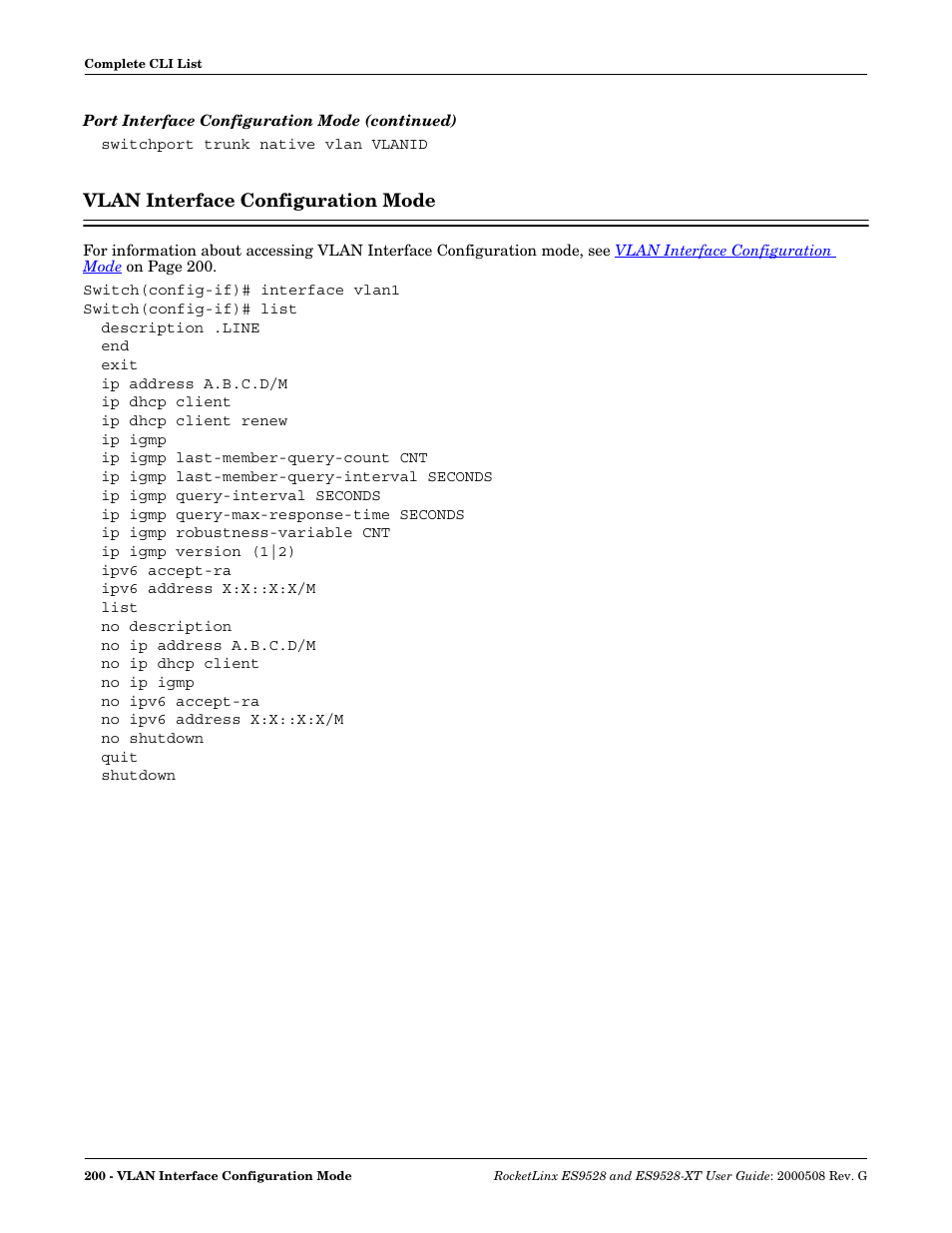 Vlan interface configuration mode, Refer to, Vlan interface | Configuration mode | Comtrol ES9528-XT User Guide User Manual | Page 200 / 212