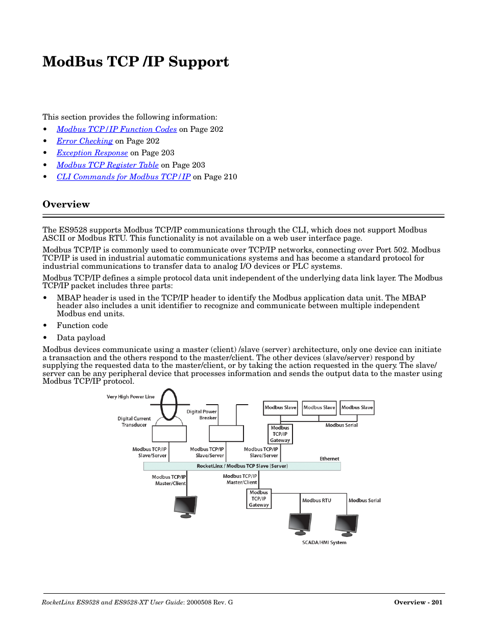 Modbus tcp /ip support, Overview | Comtrol ES9528-XT User Guide User Manual | Page 201 / 212