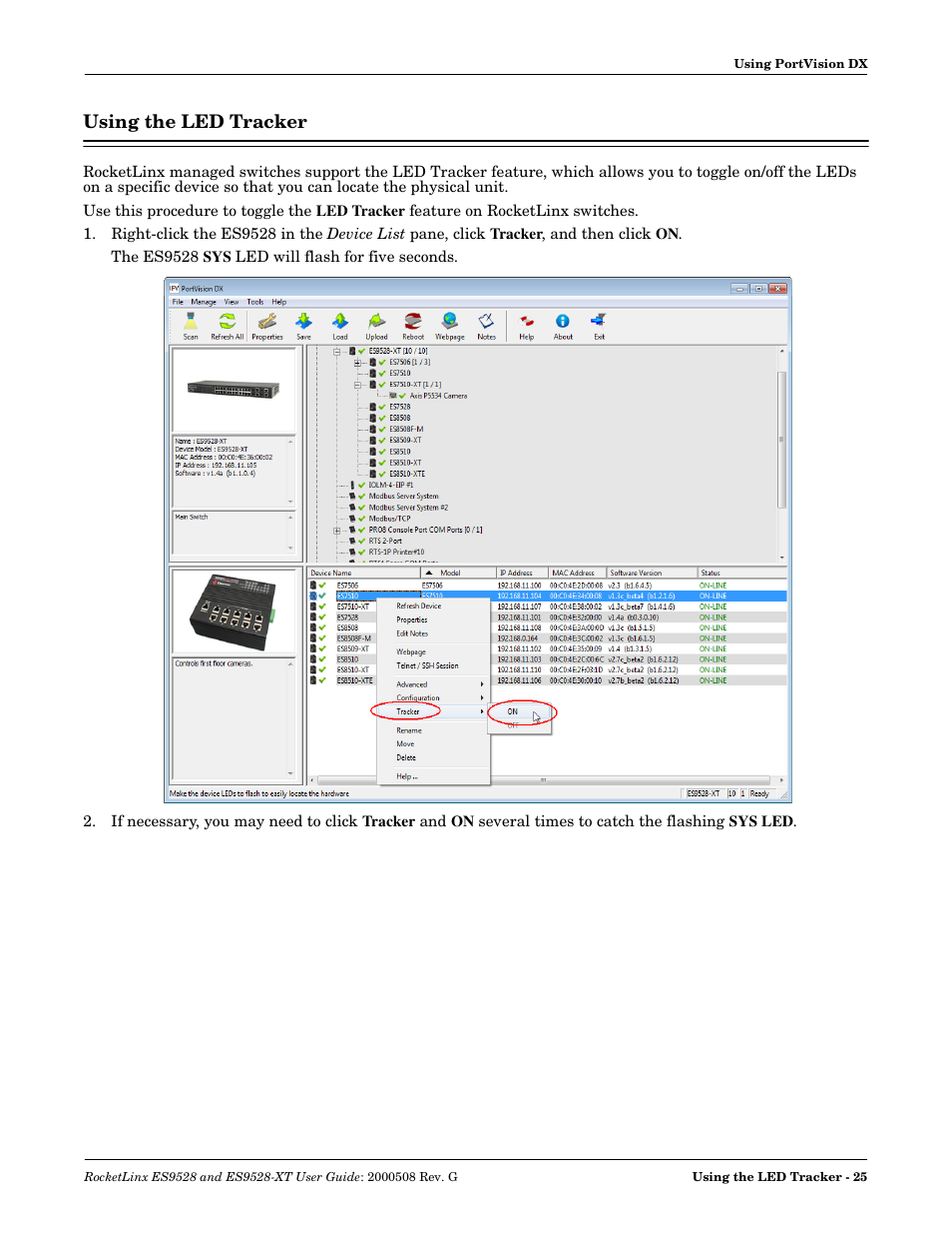 Using the led tracker | Comtrol ES9528-XT User Guide User Manual | Page 25 / 212