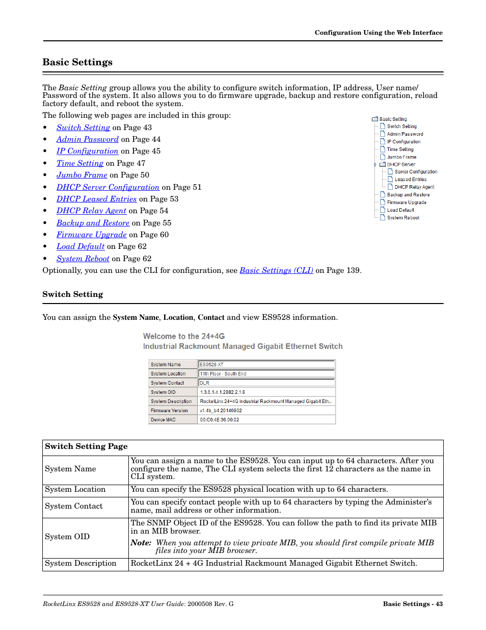 Basic settings, Switch setting | Comtrol ES9528-XT User Guide User Manual | Page 43 / 212