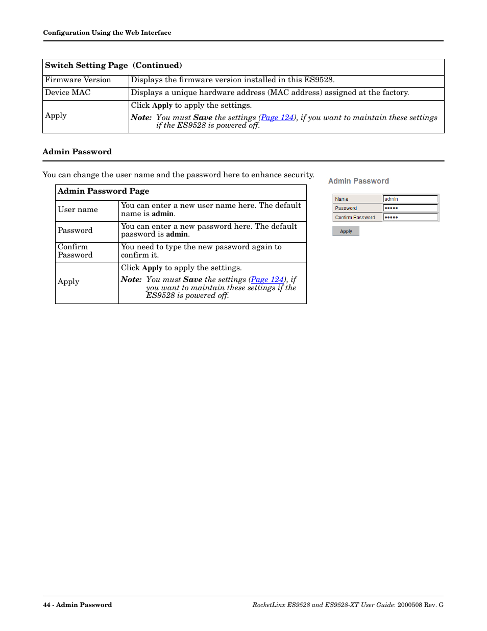 Admin password | Comtrol ES9528-XT User Guide User Manual | Page 44 / 212