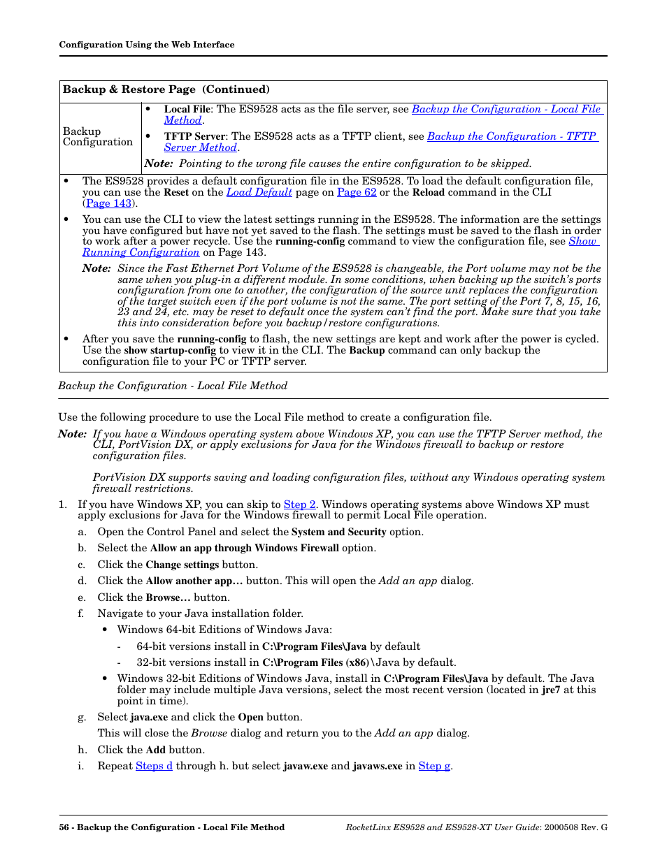 Backup the configuration - local file method, Backup the configuration - local file, Method | Comtrol ES9528-XT User Guide User Manual | Page 56 / 212
