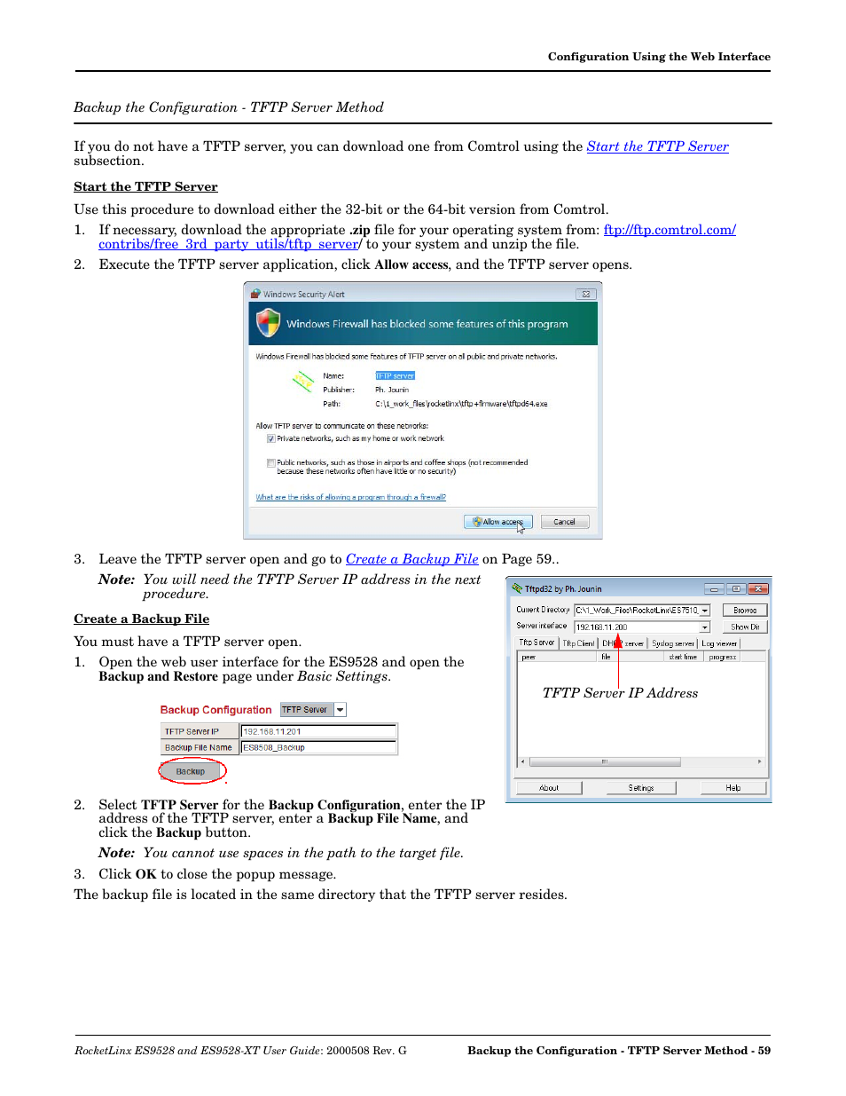 Backup the configuration - tftp server method, Ient, see, Backup the configuration - tftp | Server method | Comtrol ES9528-XT User Guide User Manual | Page 59 / 212