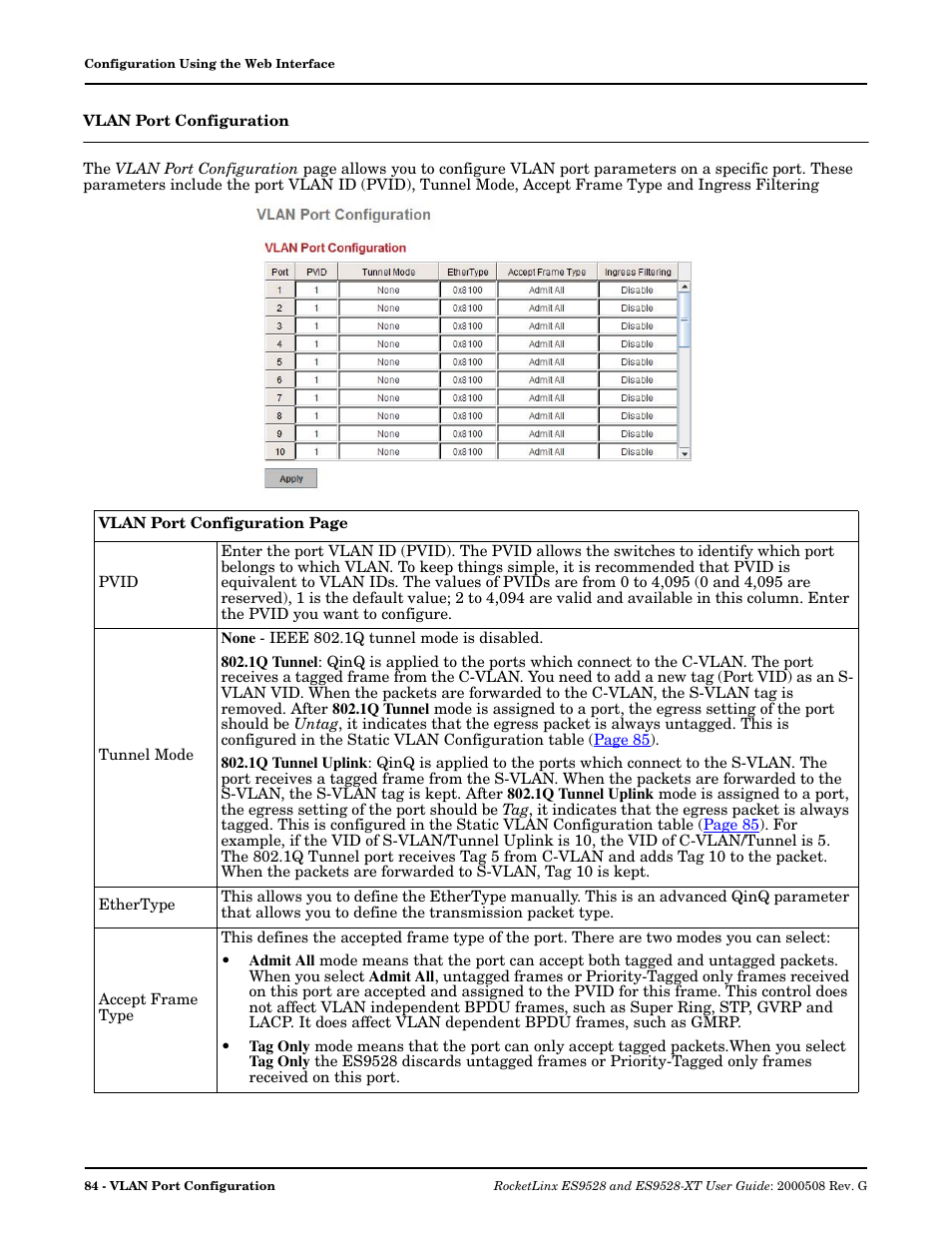 Vlan port configuration | Comtrol ES9528-XT User Guide User Manual | Page 84 / 212