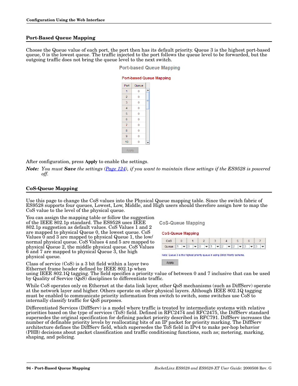 Port-based queue mapping, Cos-queue mapping, Port-based queue mapping cos-queue mapping | Comtrol ES9528-XT User Guide User Manual | Page 94 / 212