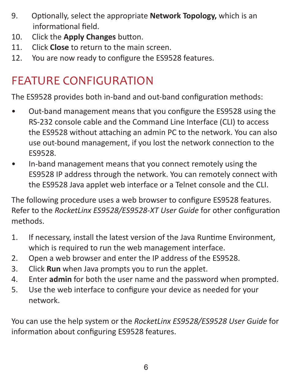 Feature configuration | Comtrol ES9528-XT Quick Start User Manual | Page 7 / 8