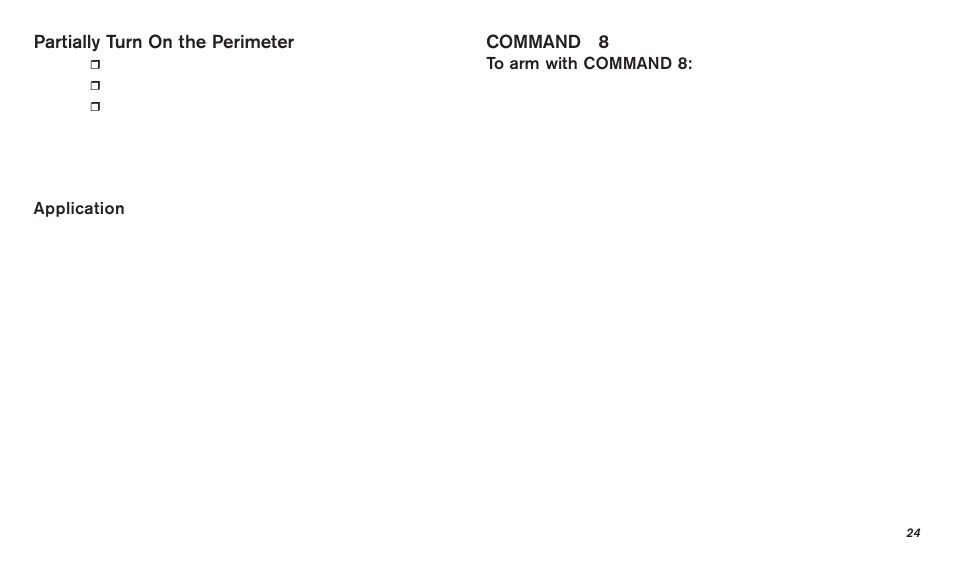 Partially turn on the perimeter, Command 8, Application | Bosch D720 User Manual | Page 24 / 32