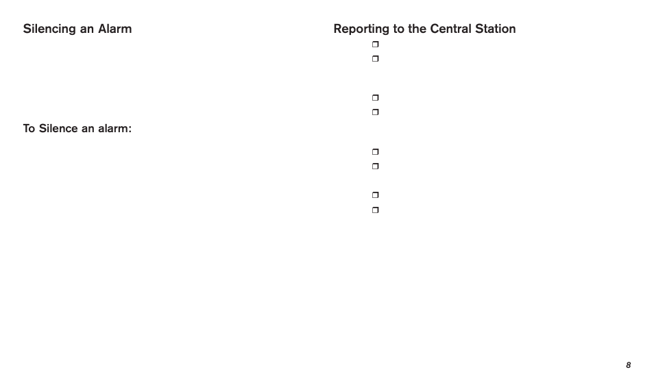 Silencing an alarm, Reporting to the central station | Bosch D720 User Manual | Page 8 / 32