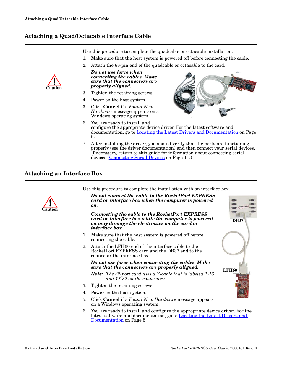 Attaching a quad/octacable interface cable, Attaching an interface box | Comtrol RocketPort EXPRESS User Manual | Page 8 / 36