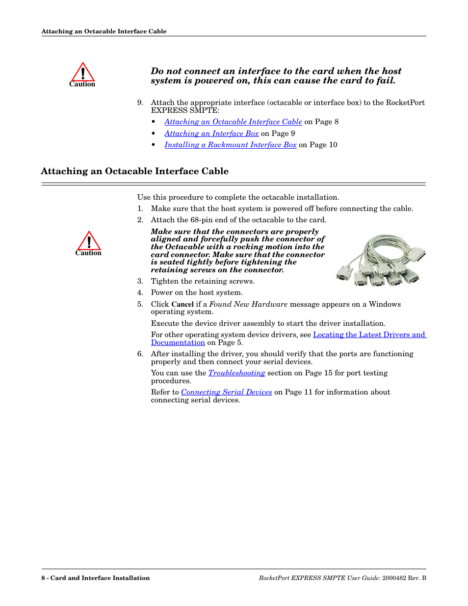 Attaching an octacable interface cable | Comtrol RocketPort EXPRESS SMPTE User Manual | Page 8 / 28