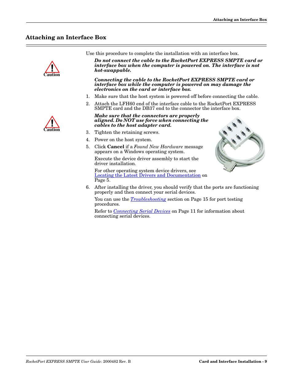 Attaching an interface box | Comtrol RocketPort EXPRESS SMPTE User Manual | Page 9 / 28