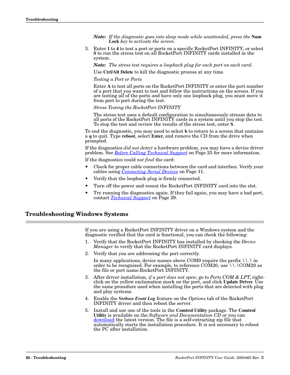Troubleshooting windows systems | Comtrol RocketPort INFINITY User Manual | Page 26 / 32