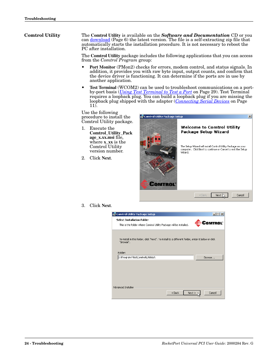 Comtrol utility | Comtrol RocketPort Universal PCI User Manual | Page 24 / 32