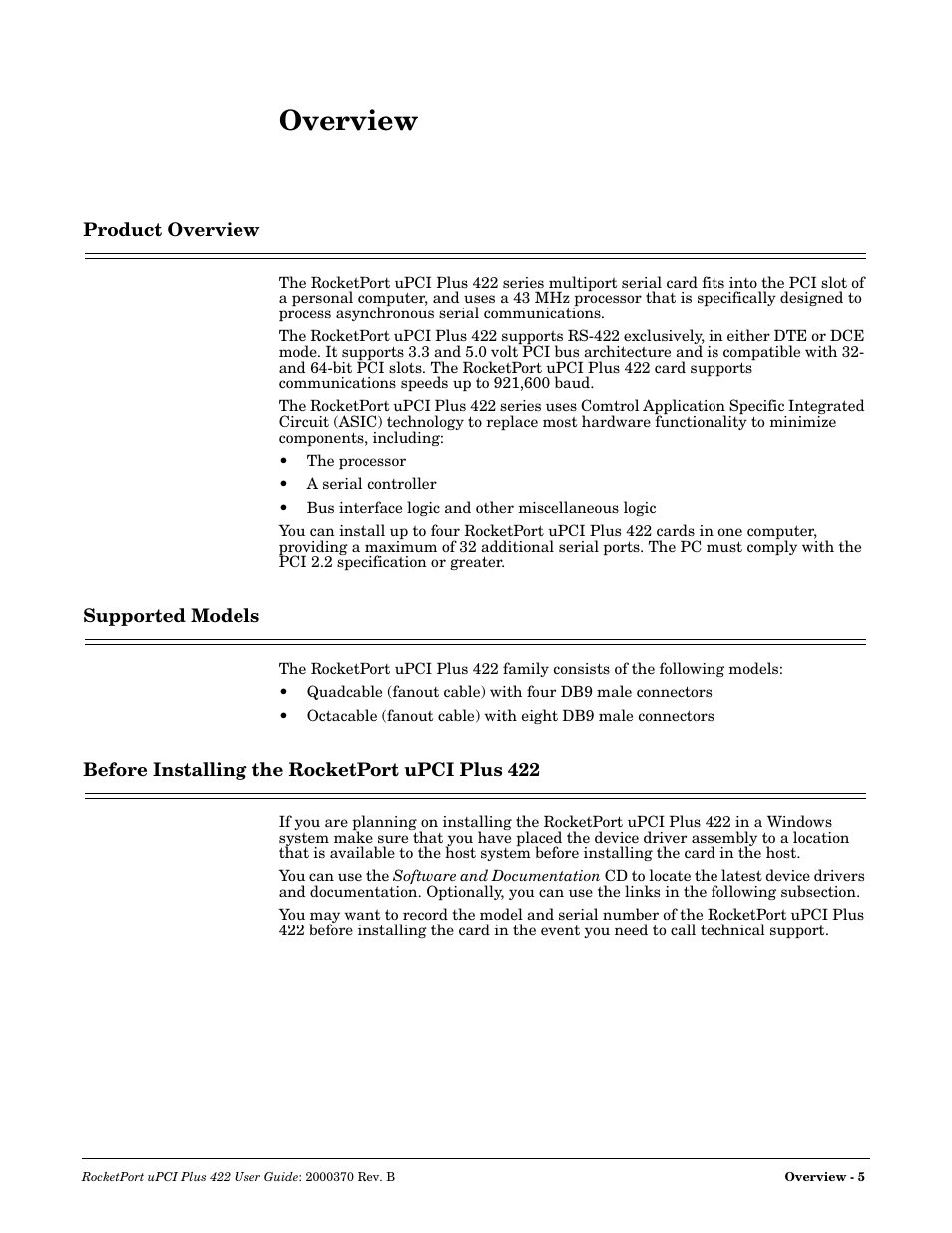 Comtrol RocketPort Plus 422 Universal PCI User Manual | Page 5 / 26
