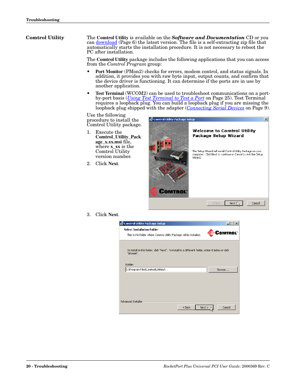 Comtrol utility | Comtrol RocketPort Plus Universal PCI User Manual | Page 20 / 30