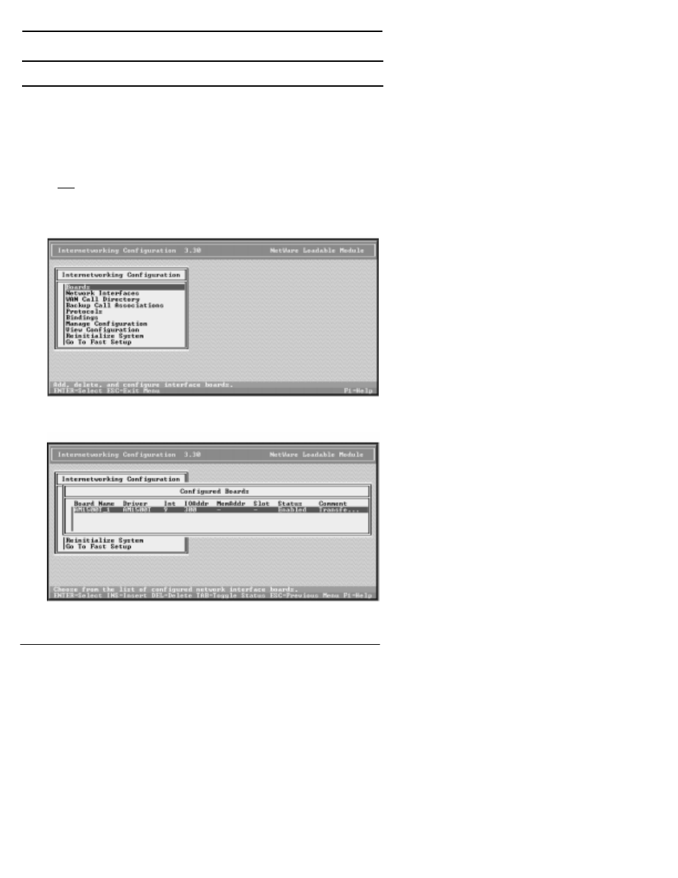 At the server console, enter load inetcfg, Select boards, Nias/mpr installation and configuration | Comtrol VS1100 Novell NetWare User Manual | Page 22 / 46