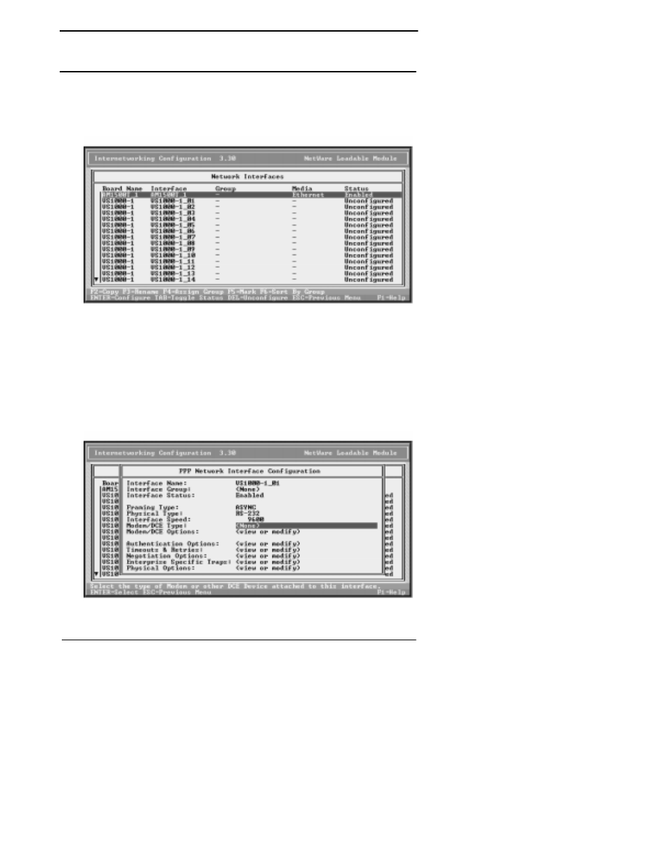From the internetworking configuration menu, se, Select the first port to configure and press en, Select ppp and press enter | Configuring network interfaces | Comtrol VS1100 Novell NetWare User Manual | Page 27 / 46