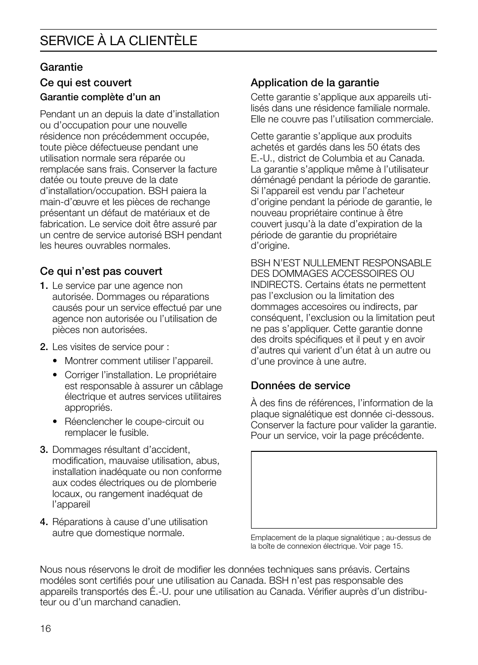 Service à la clientèle | Bosch DHD Series User Manual | Page 16 / 24