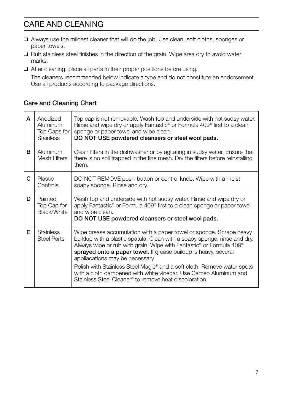 Care and cleaning | Bosch DHD Series User Manual | Page 7 / 24