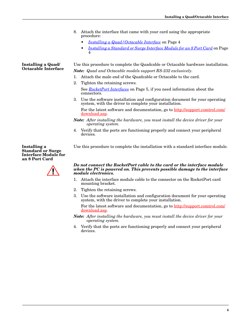 Installing a quad/ octacable interface | Comtrol PCI 422 User Manual | Page 4 / 10