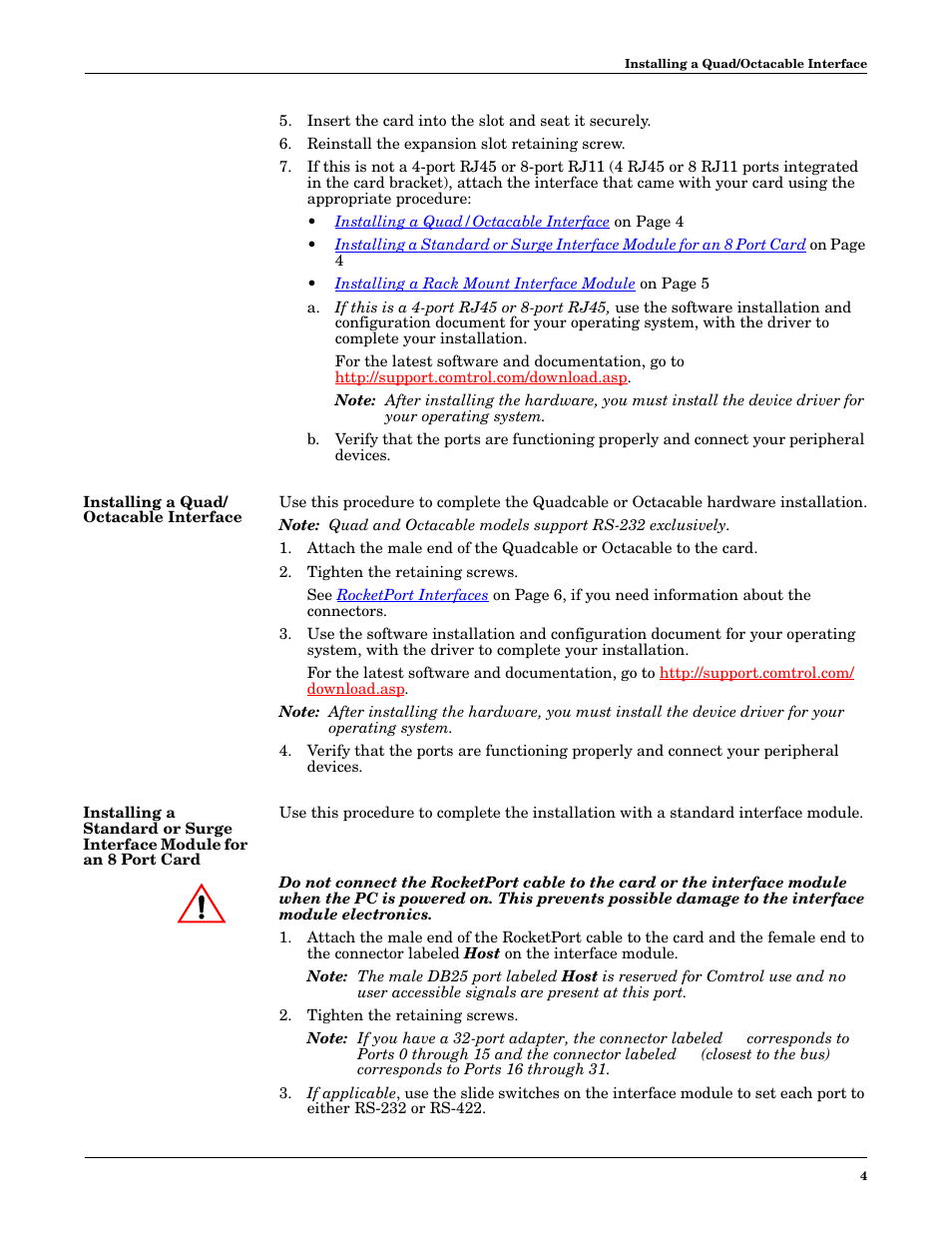 Installing a quad/ octacable interface | Comtrol RocketPort PCI series User Manual | Page 4 / 17