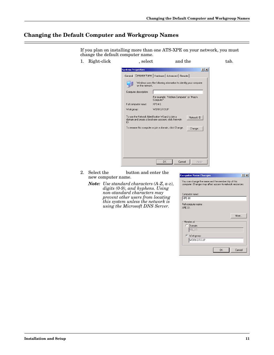 Changing the default computer and workgroup names | Comtrol DM ATS-XPe User Manual | Page 11 / 96