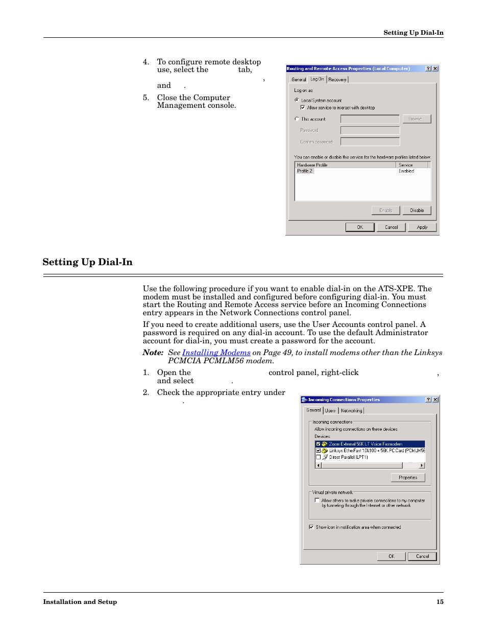 Setting up dial-in | Comtrol DM ATS-XPe User Manual | Page 15 / 96
