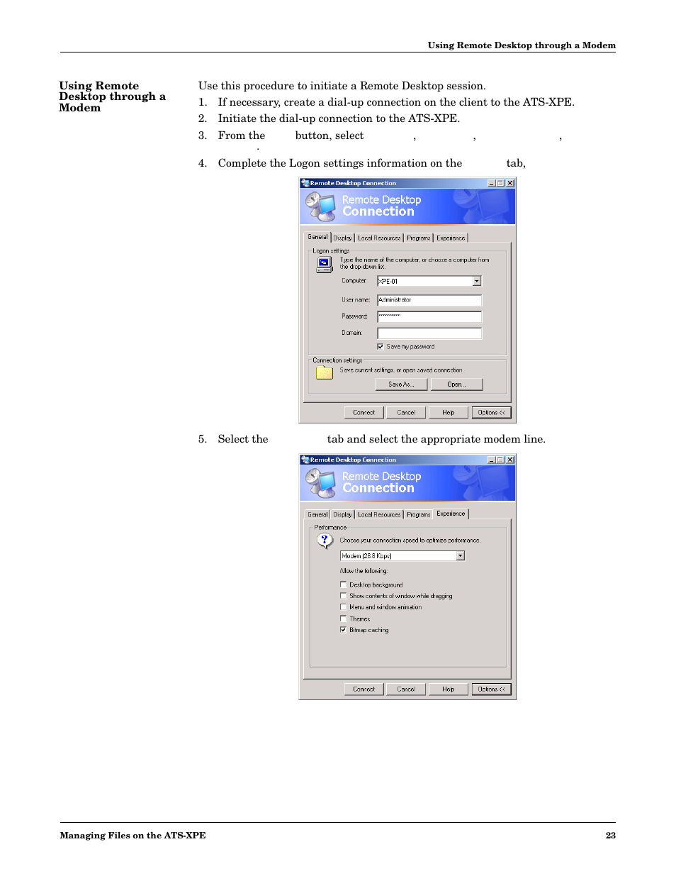 Using remote desktop through a modem | Comtrol DM ATS-XPe User Manual | Page 23 / 96