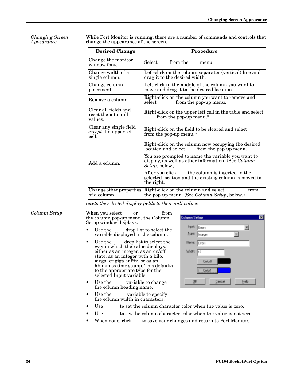 Changing screen appearance, Column setup, Changing screen appearance column setup | Comtrol DM ATS-XPe User Manual | Page 36 / 96