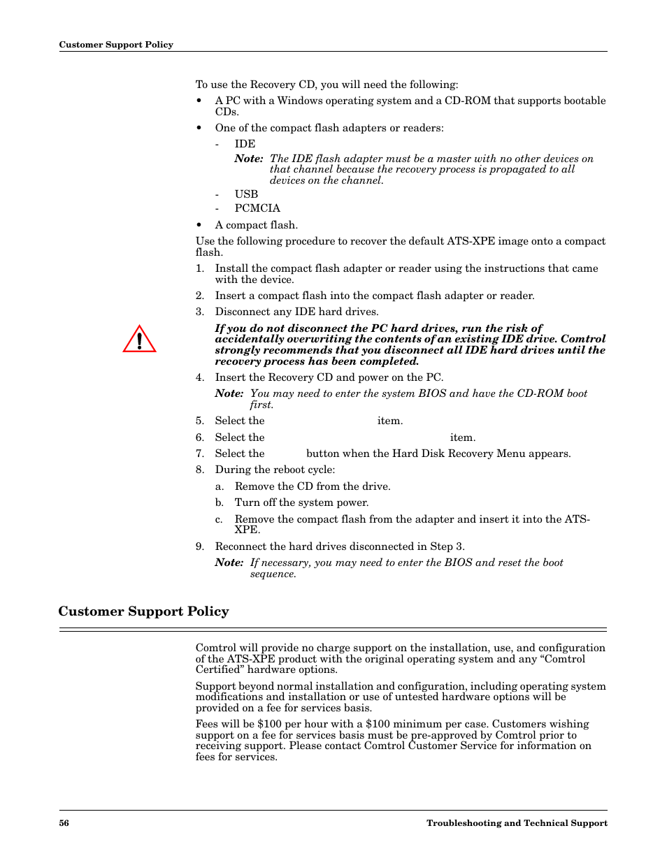 Customer support policy | Comtrol DM ATS-XPe User Manual | Page 56 / 96